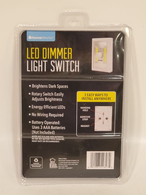 Photo 3 of LED DIMMER LIGHT SWITCH - 3 WAYS TO INSTALL, MAGNETS, HANGING HOLES, & ADHESIVE STRIPS - BATTERY OPERATED NO WIRING REQUIRED- BLACK