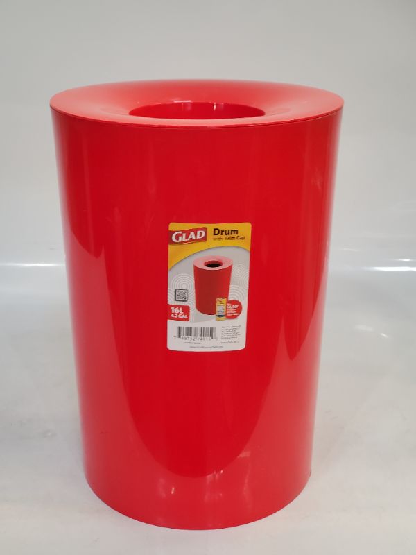 Photo 2 of Glad 16L  Drum Trash Can with Trim Cap - RED