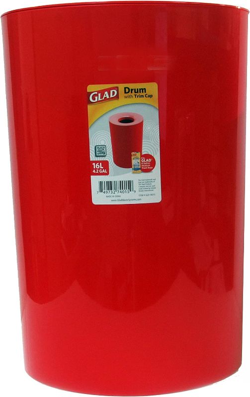 Photo 1 of Glad 16L  Drum Trash Can with Trim Cap - RED