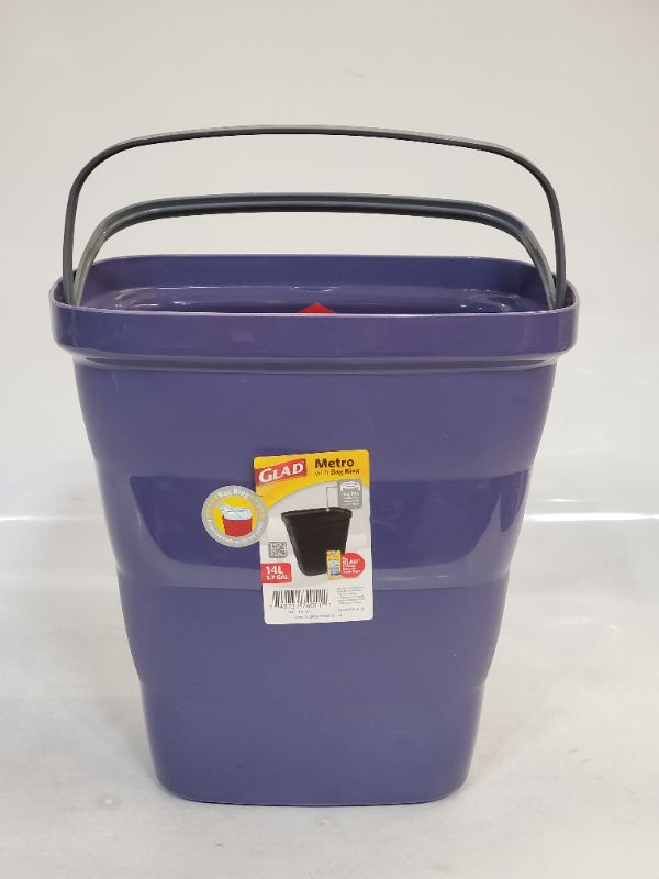 Photo 2 of Glad Metro Plastic Waste Bin – 14L, Rectangle with Bag Ring, - PURPLE