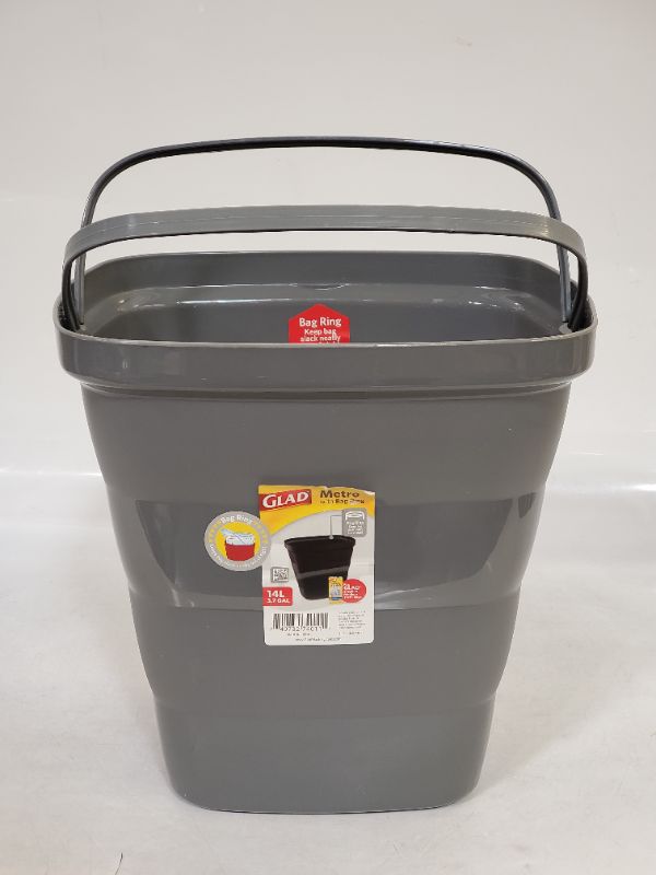 Photo 2 of Glad Metro Plastic Waste Bin – 14L, Rectangle with Bag Ring - GRAY 