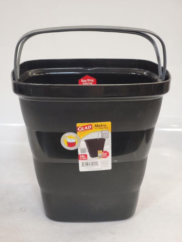 Photo 2 of Glad Metro Plastic Waste Bin – 14L, Rectangle with Bag Ring, -Black