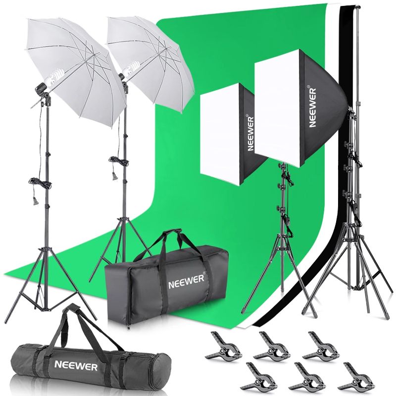 Photo 1 of NEEWER - 2.6M x 3M/8.5ft x 10ft Background Support System and 800W 5500K Umbrellas Softbox Continuous Lighting Kit for Photo Studio Product, Portrait and Video Shooting