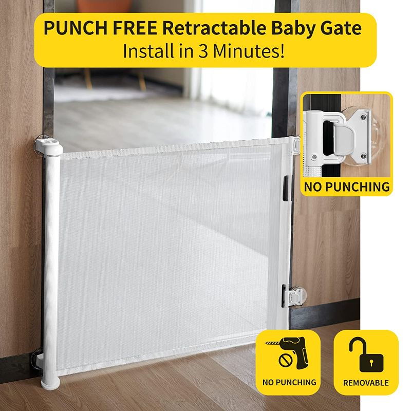 Photo 2 of EASY BABY SAFETY RETRACTABLE GATE -FITS OPENINGS 13"X55"- WHITE 