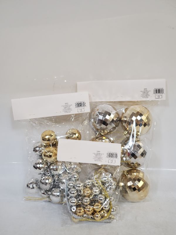 Photo 2 of 3 Bags of Gold/Silver Ornaments - ( Large - 6 count) (Medium -20 count) (Small-30 count)
