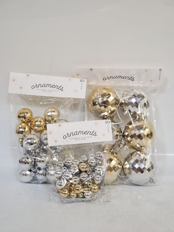 Photo 1 of 3 Bags of Gold/Silver Ornaments - ( Large - 6 count) (Medium -20 count) (Small-30 count)