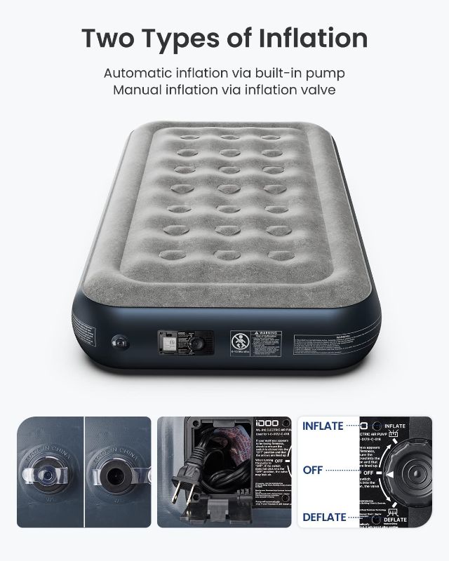 Photo 2 of iDOO - Air Mattress, Inflatable Airbed with Built-in Pump, 2 Mins Quick Self-Inflation/Deflation ***PARTS ONLY** HAS A HOLE***