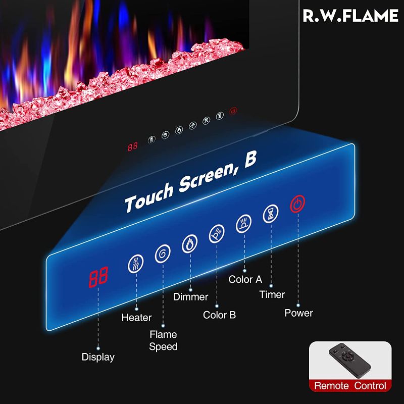 Photo 2 of R.W.FLAME 60" Recessed and Wall Mounted Electric Fireplace, Low Noise,Touch Screen,Adjustable Flame Color and Speed, 750-1500W