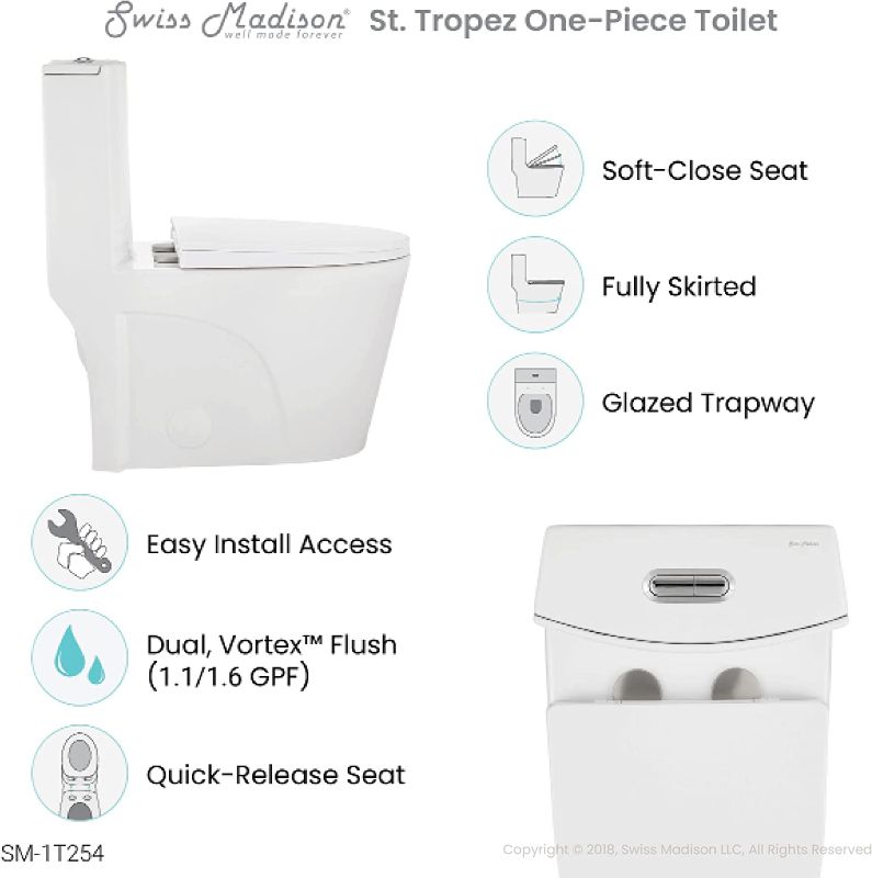 Photo 2 of Swiss Madison - SM-1T254 St. Tropez One Piece Toilet, 26.6 x 15 x 31 inches, Glossy White Finish -  Top Flush