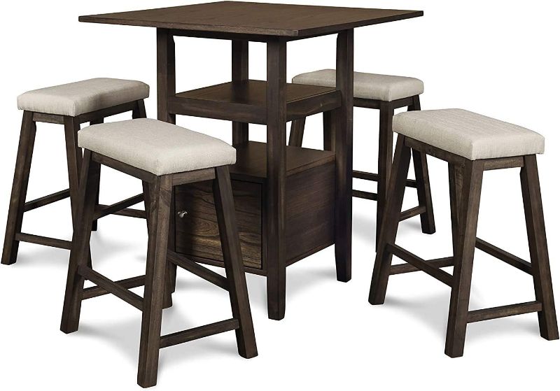 Photo 1 of New Classic Furniture Derby Counter Dining Stool Set with 1 Table and 4 Chairs, Chocolate