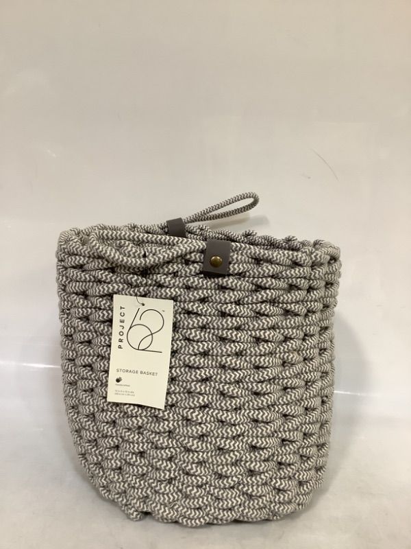 Photo 1 of Coiled Rope Fishtail Weave Basket with Faux Leather Accent Gray - Project 62