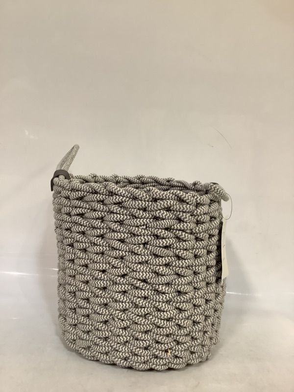 Photo 1 of Coiled Rope Fishtail Weave Basket with Faux Leather Accent Gray - Project 62