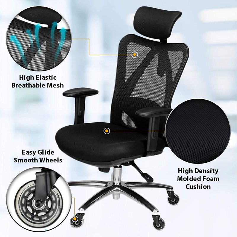 Photo 2 of *DAMAGED/PARTS ONLY* Duramont Ergonomic Office Chair - Adjustable Desk Chair with Lumbar Support and Rollerblade Wheels 