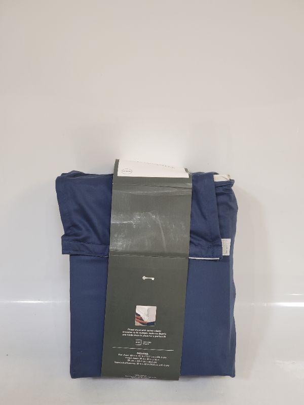 Photo 3 of 400 Thread Count Solid Performance Sheet Set - Threshold - navy - Twin xl 