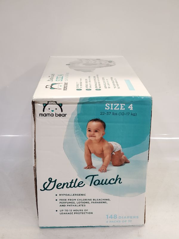 Photo 3 of Amazon Brand - Mama Bear Gentle Touch Diapers, Hypoallergenic, Size 4, 148 Count (4 packs of 37) 