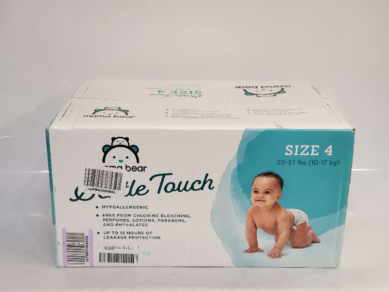 Photo 2 of Amazon Brand - Mama Bear Gentle Touch Diapers, Hypoallergenic, Size 4, 148 Count (4 packs of 37) 