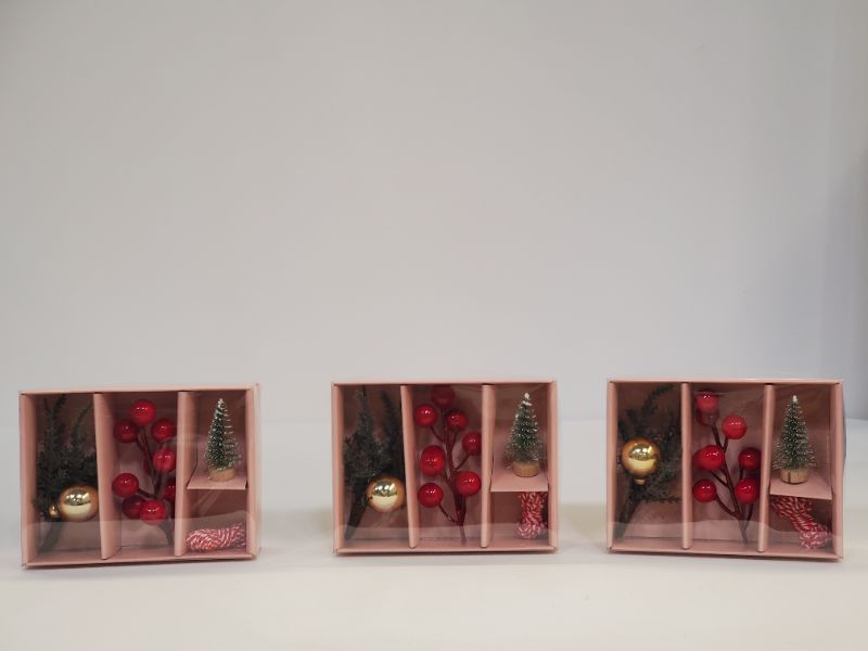 Photo 1 of 4pc Greenery Accessory Kit ( One 4in Pine Ornament Pick, One 3.63in Berry Pick, One 1.92in Bottle Brush Tree, and One 72in Twine  ) 3 PACK