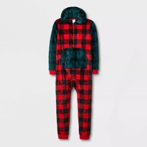 Photo 1 of CAT AND JACK - Red Buffalo Plaid Fleece Holiday Union Suit  -  Boys' Size XL 
