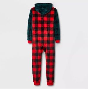 Photo 2 of CAT AND JACK - Red Buffalo Plaid Fleece Holiday Union Suit  -  Boys' Size XL 
