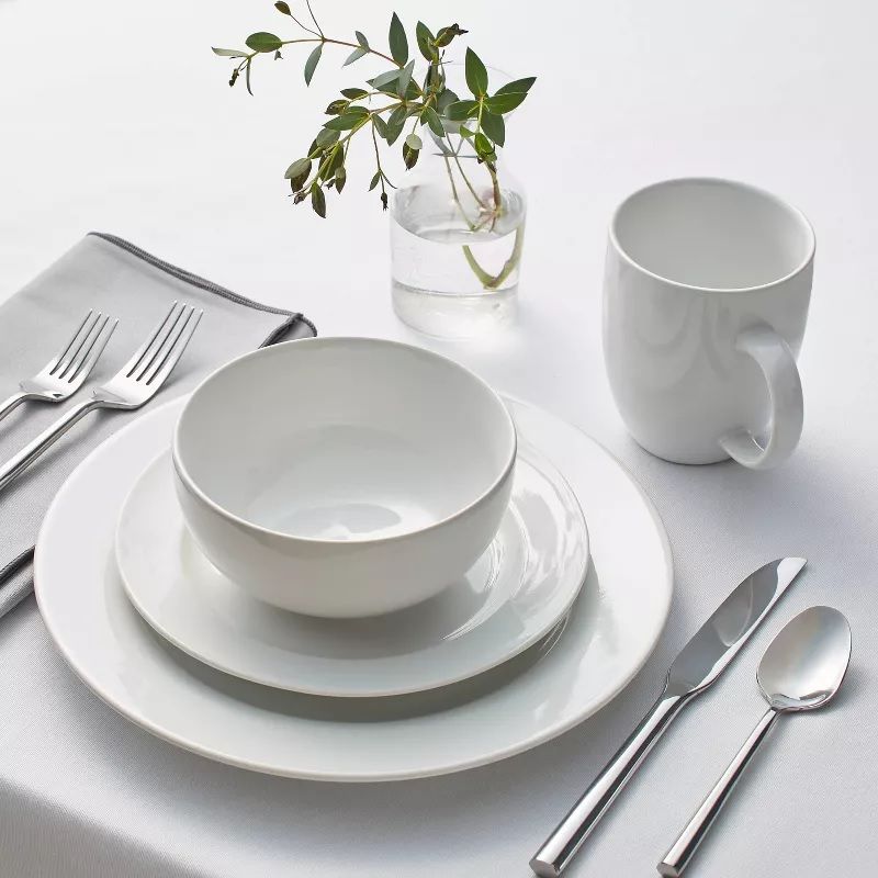 Photo 2 of THRESHOLD - 16PC PORCELAIN WOODBRIDGE DINNERWARE SET WHITE 