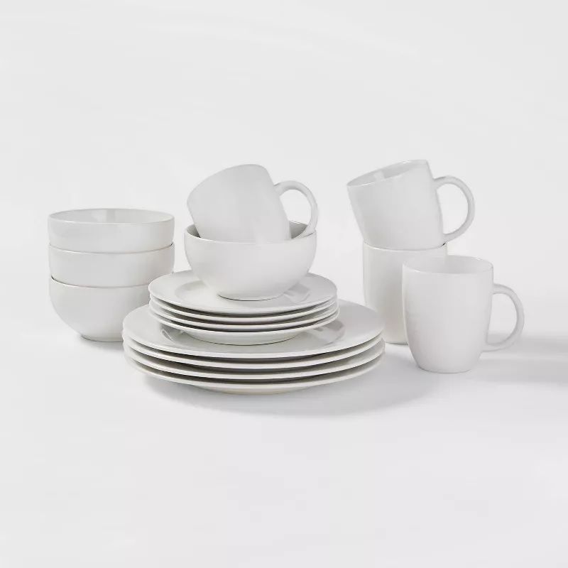 Photo 1 of THRESHOLD - 16PC PORCELAIN WOODBRIDGE DINNERWARE SET WHITE 