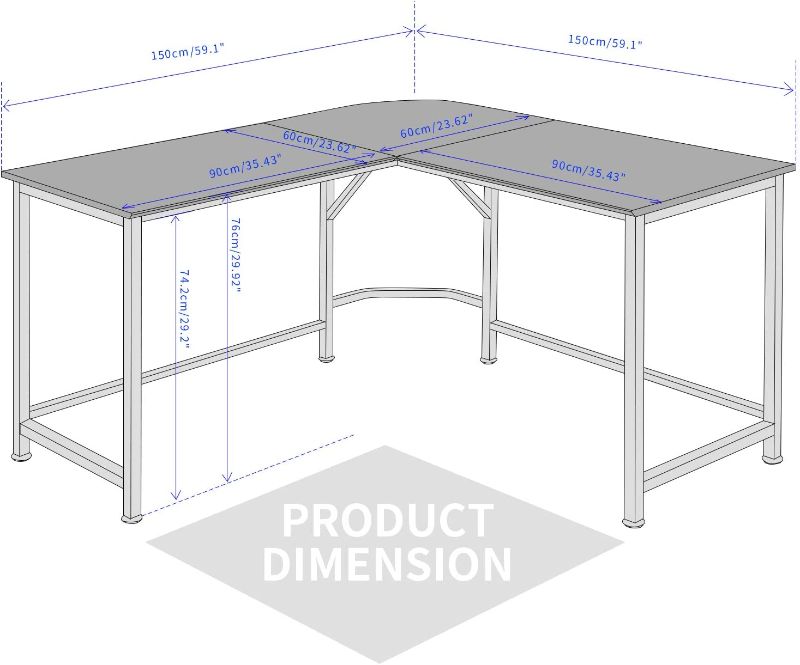 Photo 3 of TOPSKY L-Shaped Desk Corner Computer Desk 59" x 59" with 24" Deep Workstation Bevel Edge Design (Walnut) -  TS500019