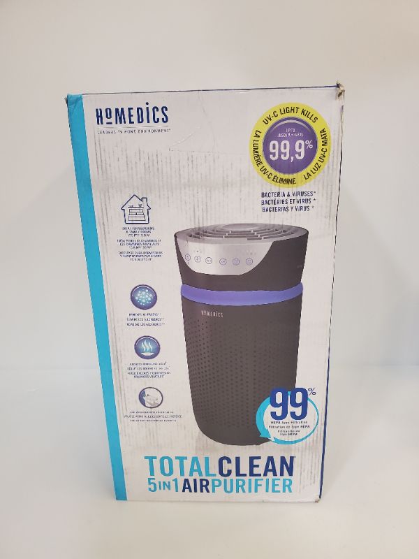 Photo 2 of HoMedics TotalClean Tower Air Purifier for Viruses, Bacteria, Allergens, Dust, Germs, HEPA Filter, UV-C Technology, 5-in-1 Purifying, Ionizer, Carbon Odor Filter for Small Rooms, Home Office, Black