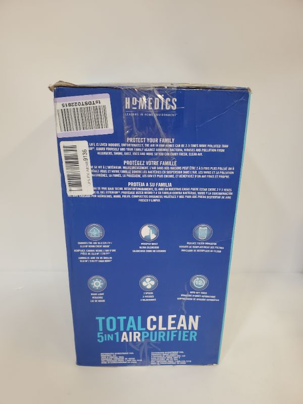 Photo 3 of HoMedics TotalClean Tower Air Purifier for Viruses, Bacteria, Allergens, Dust, Germs, HEPA Filter, UV-C Technology, 5-in-1 Purifying, Ionizer, Carbon Odor Filter for Small Rooms, Home Office, Black