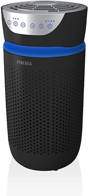 Photo 1 of HoMedics TotalClean Tower Air Purifier for Viruses, Bacteria, Allergens, Dust, Germs, HEPA Filter, UV-C Technology, 5-in-1 Purifying, Ionizer, Carbon Odor Filter for Small Rooms, Home Office, Black