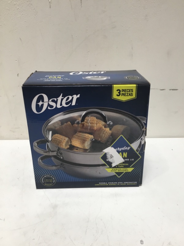 Photo 2 of Oster Sangerfield Stainless Steel Cookware 11-Inch Everyday Pan w/Steamer and Lid 11" Everyday Pan w/Steamer & Lid