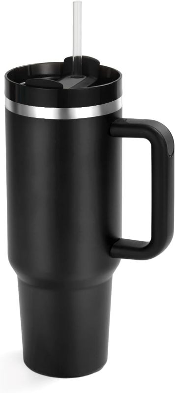 Photo 1 of JOZELNK 40oz Tumbler with Handle, Insulated Big Mug wtih Straw and Lid, Stainless Steel Double Wall Vacuum Iced Coffee Cup (Black)