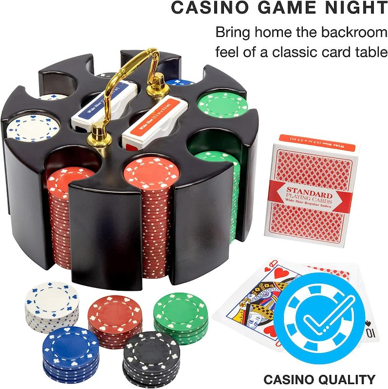 Photo 1 of Brybelly Poker Chips - Poker Set with Wood Carousel Case for Casino Party, Texas Holdem, Blackjack and Family Game Night - 200 Count