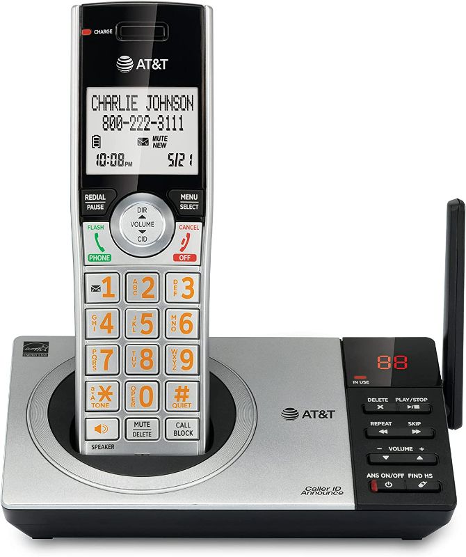 Photo 1 of AT&T DECT 6.0 Expandable Cordless Phone with Answering System, Silver/Black with 1 Handset (CL82107)