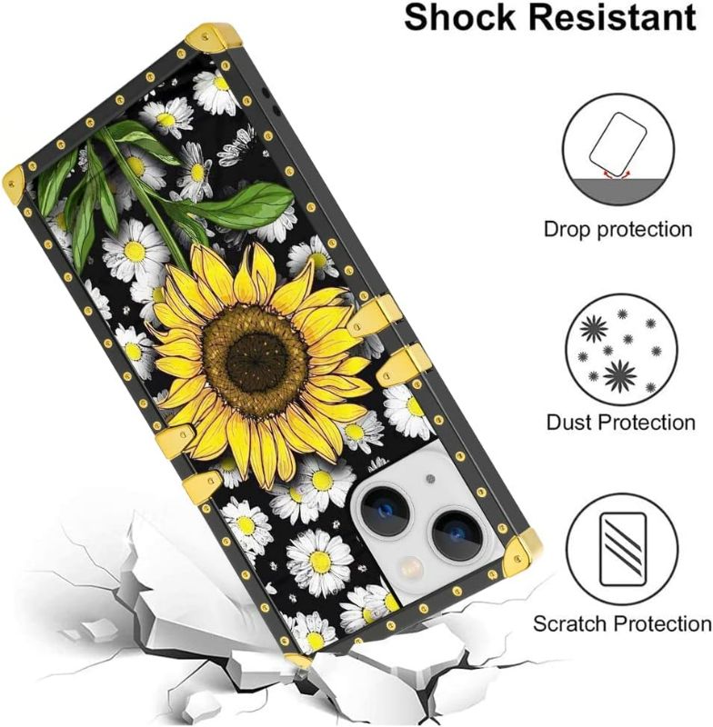 Photo 1 of  iPhone 14 Plus 6.7" Square Case Sunflower with Lanyard Strap Women Girls Flower Daisy with Stand Phone Bumpers for iPhone 14 Plus 6.7"