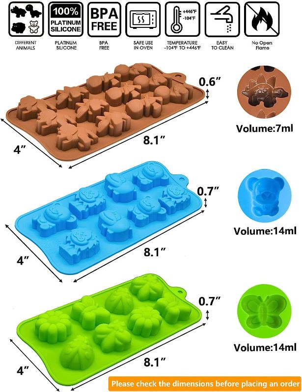 Photo 1 of Candy Chocolate Molds Silicone, Non-stick Animal Jello Molds, Crayon Mold, Silicone Baking Mold - BPA Free, Forest Theme with Different Animals, including Dinosaurs, Bear, Lion and Butterfly, Set of 3