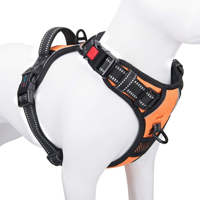 Photo 1 of PHOEPET No Pull Dog Harness Medium Reflective Front Clip Vest with Handle,Adjustable 2 Metal Rings 3 Buckles,[Easy to Put on & Take Off](M, Orange)