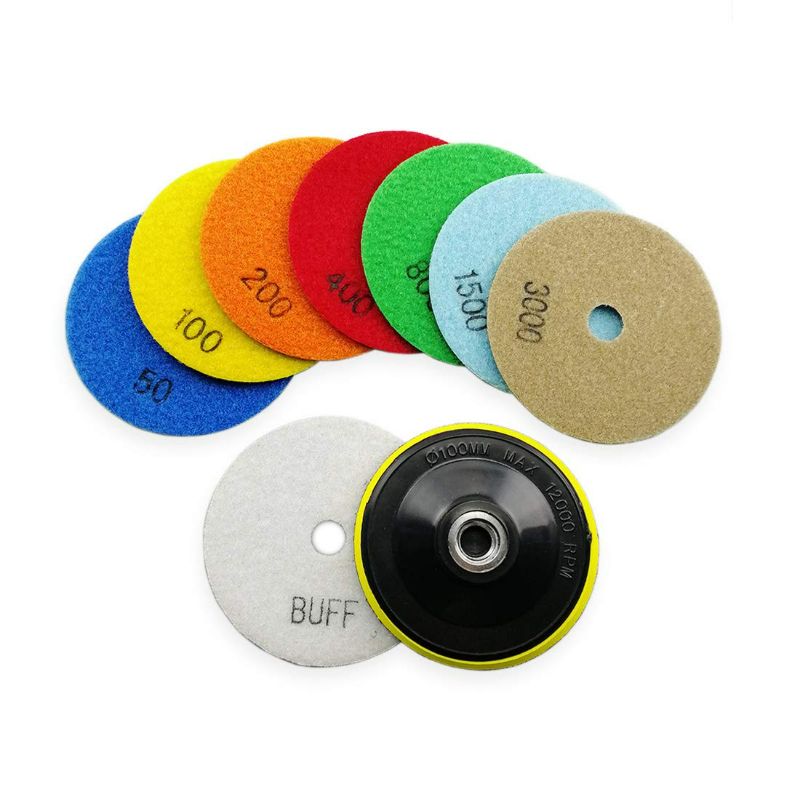 Photo 1 of SHDIATOOL Dry Diamond polishing Pads 4 Inch Set of 8 Pieces Plus a Plastic Backer for Granite Marble Stone Quartz Ceramic