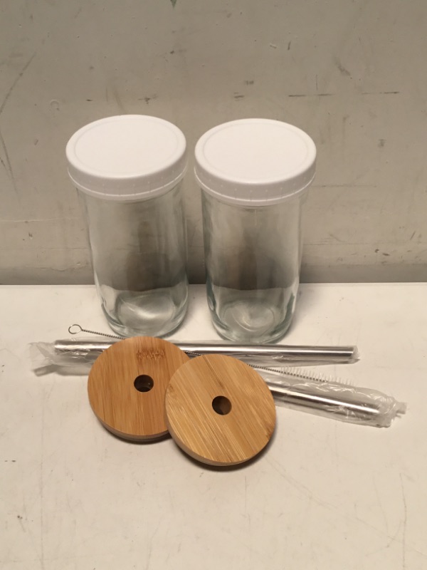 Photo 2 of  Bamboo lid tumbler with straight  metal straw - 2 pack 