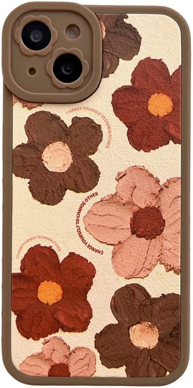 Photo 1 of Cute Flower Side Frame Design Phone Case Compatible with iPhone 14 Plus Protective Cover Leather Silicone Cases for Apple iPhone 14 Plus - Brown