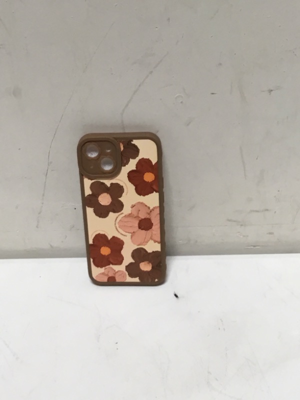 Photo 2 of Cute Flower Side Frame Design Phone Case Compatible with iPhone 14 Plus Protective Cover Leather Silicone Cases for Apple iPhone 14 Plus - Brown