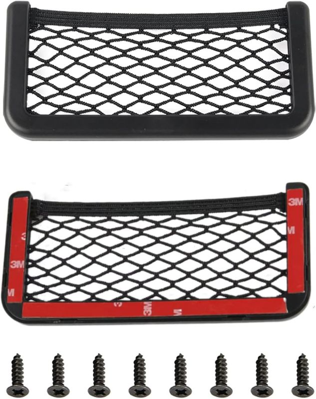 Photo 1 of 2 Pieces Large ABS Plastic Frame Car Storage Net Bag Phone Car Mesh Net Holder RV Storage Boat Cargo Pocket Organizer Framed Mesh Net Pocket with Screws for Auto RV Net (8 x 3.1 Inch)