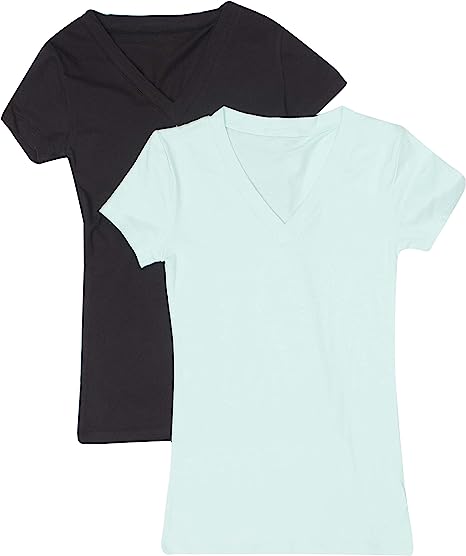 Photo 1 of 2 Pack Zenana Women's Basic V-Neck T-Shirts green&light blue size 