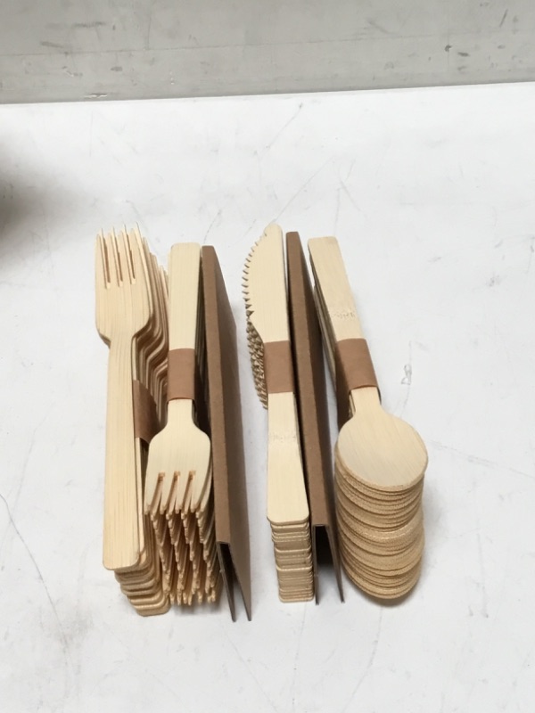 Photo 3 of 2ZEBRAZ 100% Bamboo Cutlery Set of 100 pc - 50 Forks, 25 Knives, 25 Spoons, Smooth Reusable Bamboo Silverware, Compostable and Durable Disposable Utensils, Eco-Friendly Flatware in Premium Box
