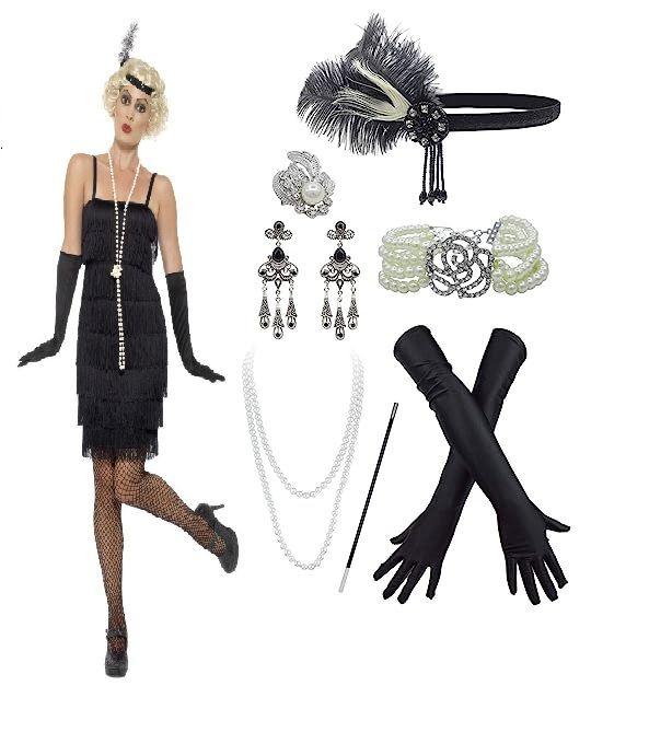 Photo 1 of 1920s Sequin Vintage Dress Beaded Gatsby Flapper Dress with Accessories Set
