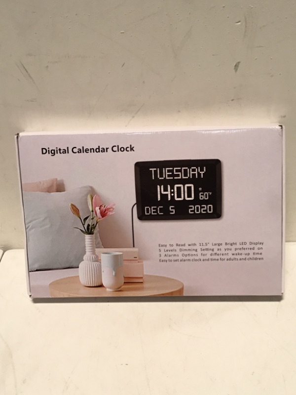 Photo 2 of 11.5” Digital Wall Clock with Date,Time,Week,Indoor Temperature,3 Alarms,5 Dimmer,2 USB Chargers,Battery Backup,Snooze,12/24H for Elderly,Parents,Impaired Vision,Dementia,Memory Loss,Office,Bedroom