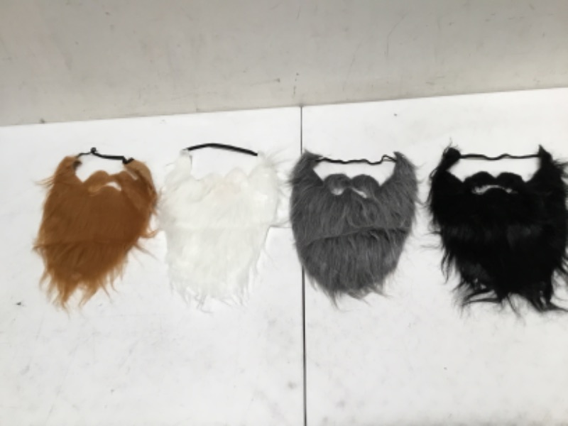 Photo 2 of 4 Pieces Fake Beards False Beards Funny Fake Mustache Fake Whisker for Costume Halloween Party Supplies (Black, Orange, White, Gray)