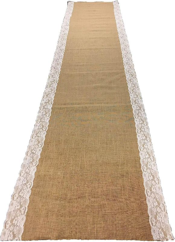 Photo 1 of AAYU Brand Premium 40" X 10-feet Burlap Outdoor Wedding Aisle Runner with Wide Ivory lace Attached Edges,10ft (40 inch x 10 Feet)