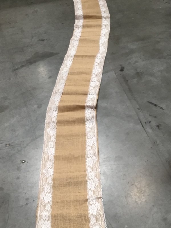 Photo 2 of AAYU Brand Premium 40" X 10-feet Burlap Outdoor Wedding Aisle Runner with Wide Ivory lace Attached Edges,10ft (40 inch x 10 Feet)