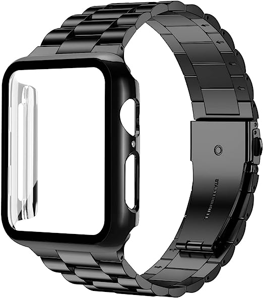 Photo 1 of baozai Compatible with Apple Watch Band with Case, Stainless Steel Band with Glass Screen Protector Case for iWatch Series 8/7/6/5/4/3/2/1/SE/Ultra
