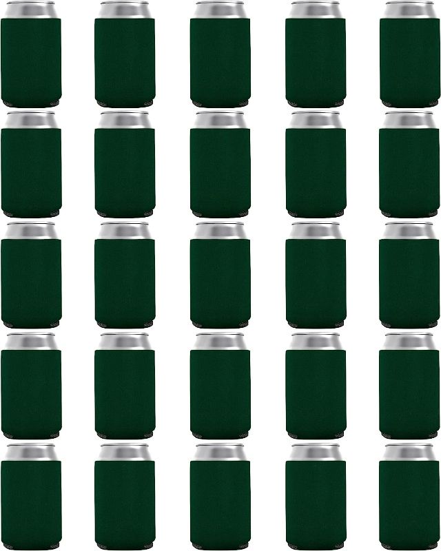 Photo 1 of 25 Pack Hunter Green Blank Can Cooler Sleeves, Customizable Bulk Sublimation Can Coolers, Extra-Thick Collapsible Drink Insulator Sleeve, Beer Can Coolers for Party Beverages, PartyPrints